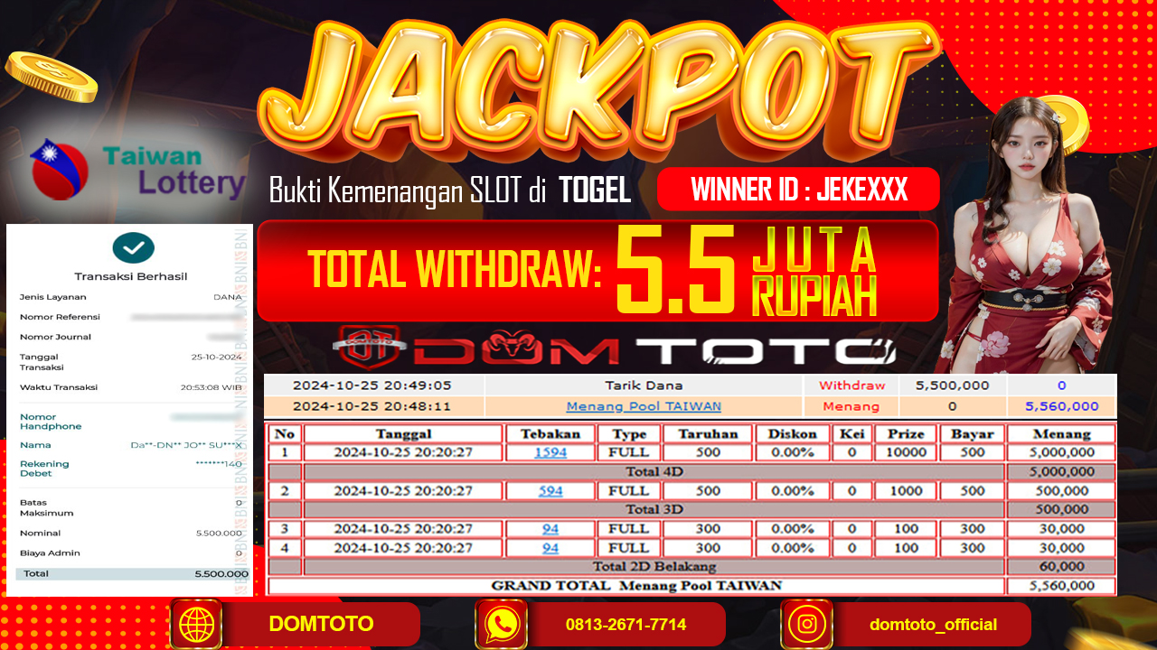 JACKPOT TOGEL TAIWAN 25 OKTOBER 2024